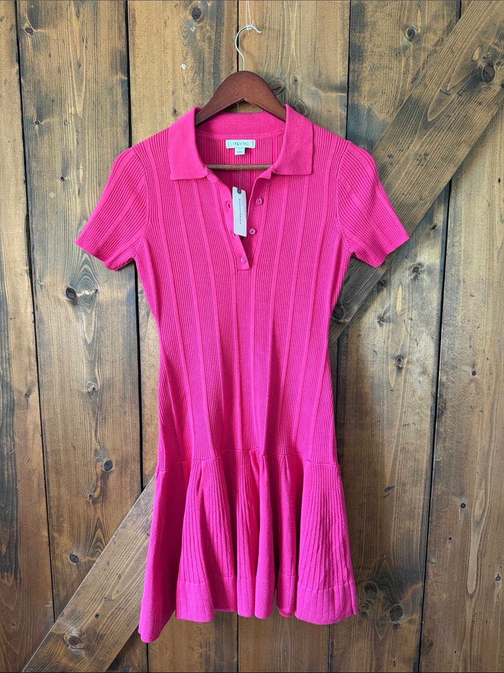 Maeve Hot Pink Ribbed Polo Dress